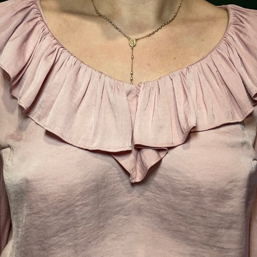 Pink Satin Peplum Blouse